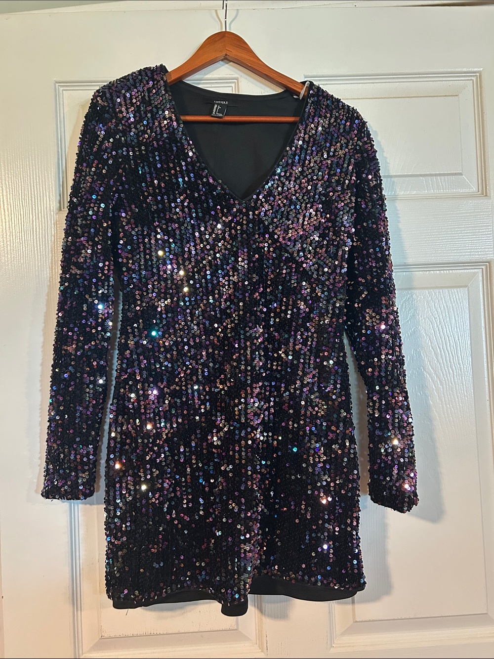 Forever 21 Black Long Sleeve Sequin Mini Dress